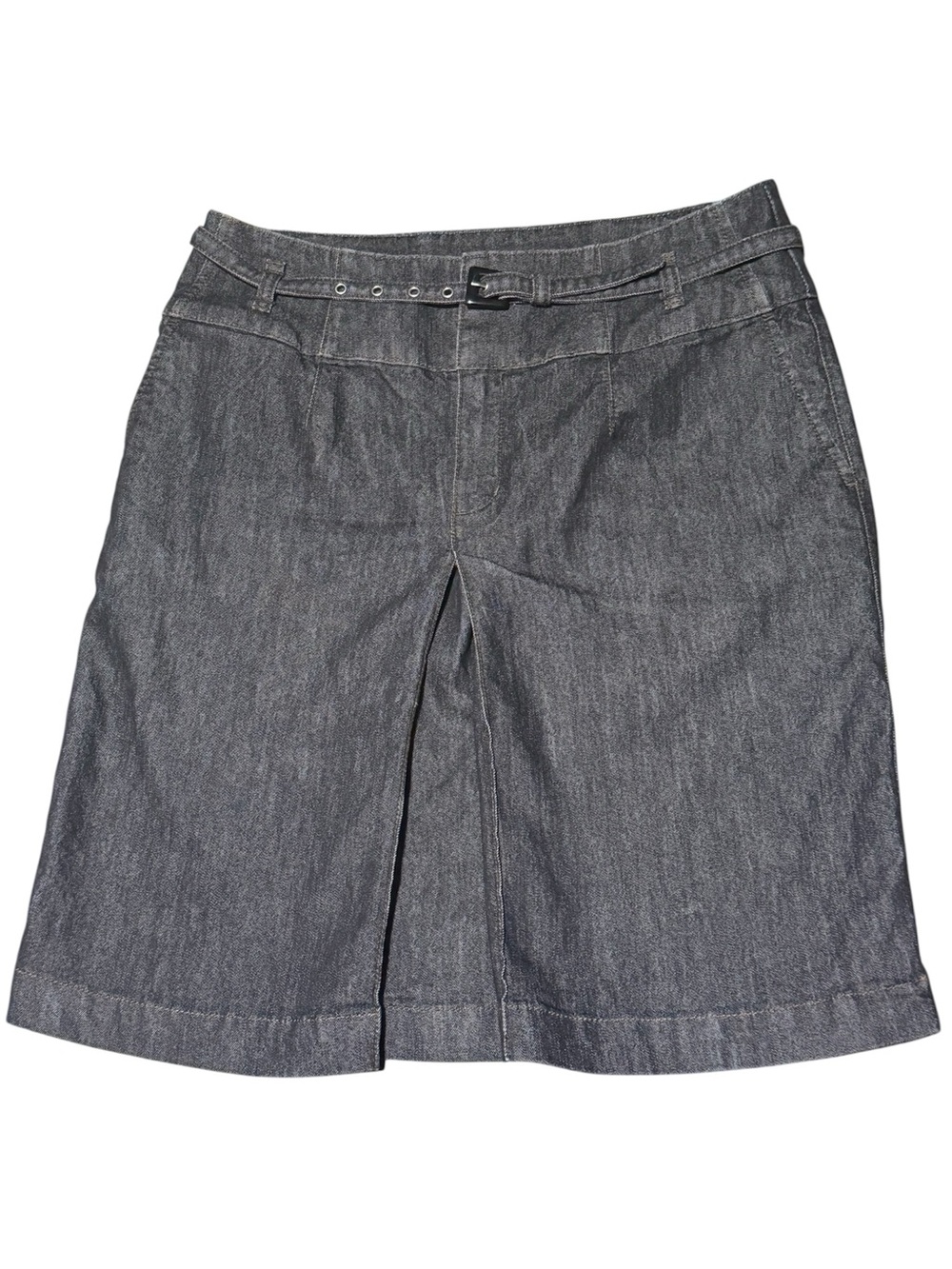 Axcess a Liz Claiborne co. Charcoal Gray Denim Midi Skirt with Front Vent/belt 8